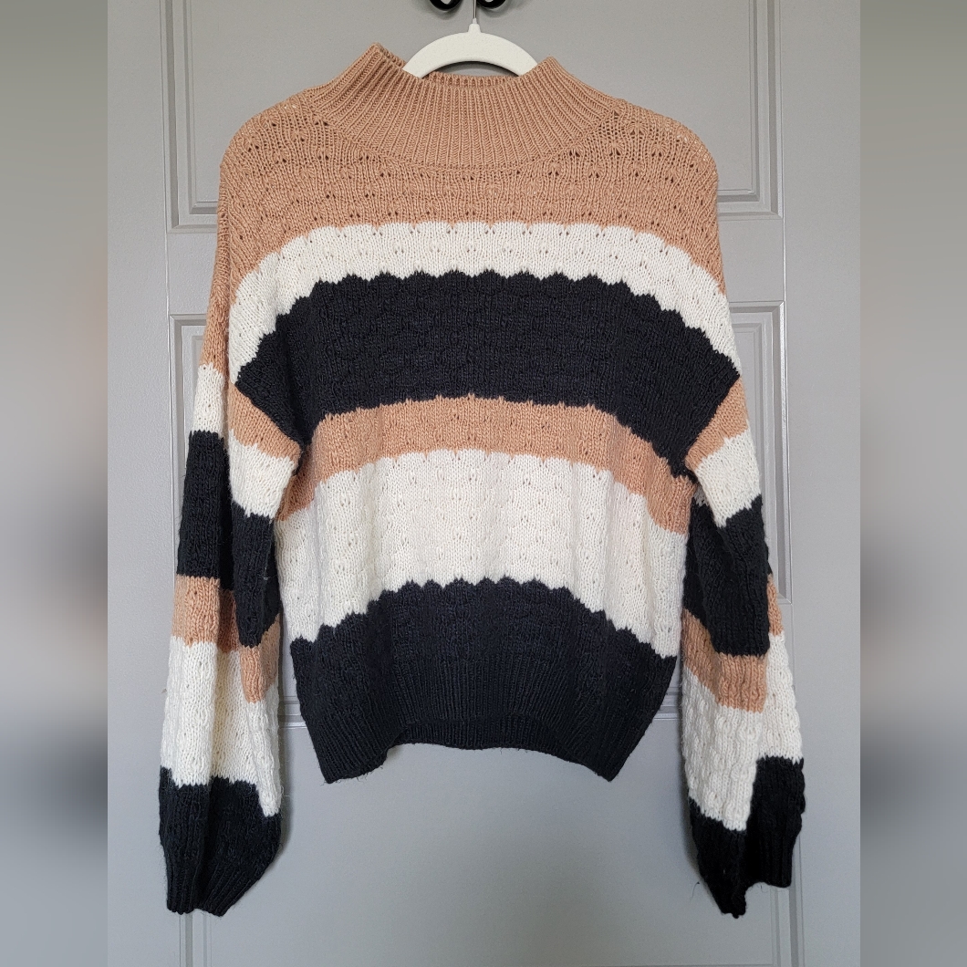 Striped Black, White, And Tan Sweater